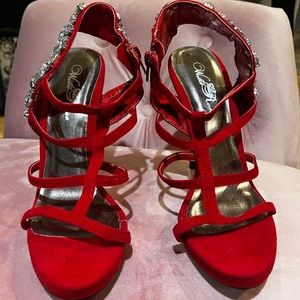 Wild rose, sexy, strappy, jeweled,  pumps. Out of box, never worn.